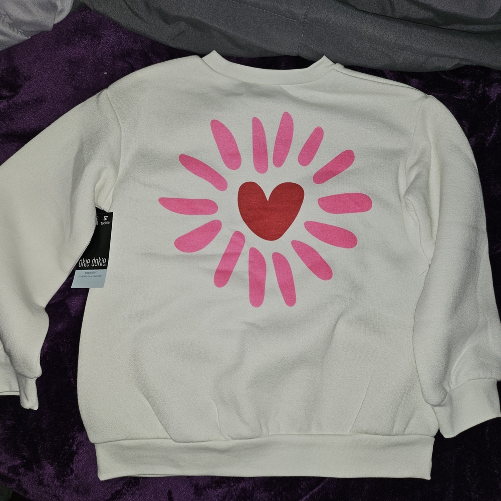 Valentines white and pink top Sweatshirt with Pink and Red Heart Design
